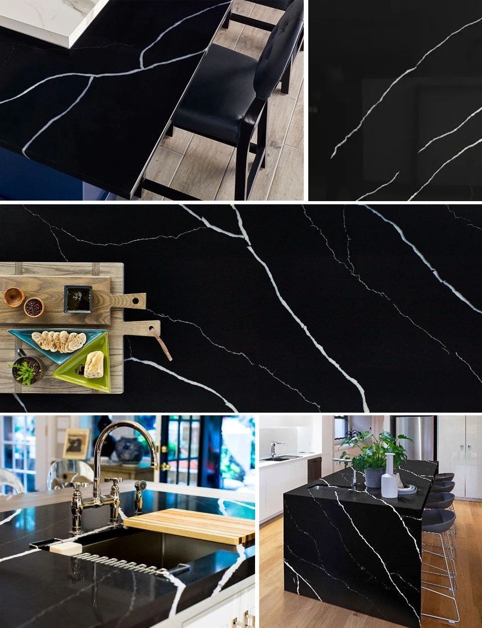 Black and White Vein Quartz For Kitchen Tops